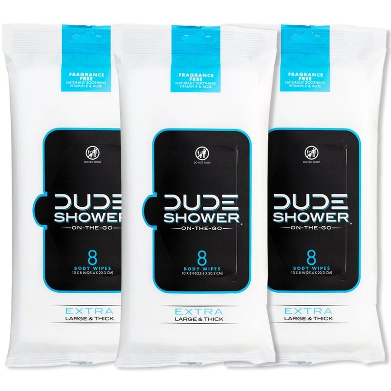 DUDE Wipes OnTheGo Shower Wipes 3 Pack 24 Count Unscented ExtraLarge Vitamin E Aloe