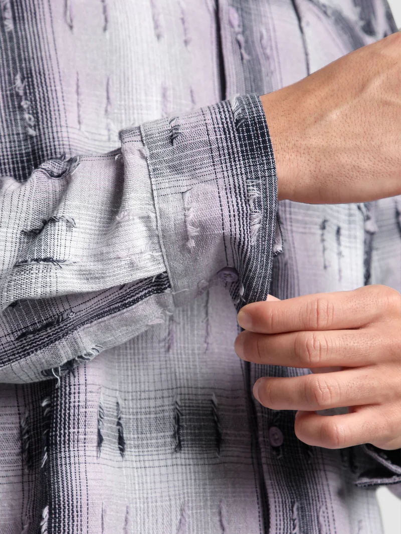 Beyoung Lilac Frayed Check Shirt