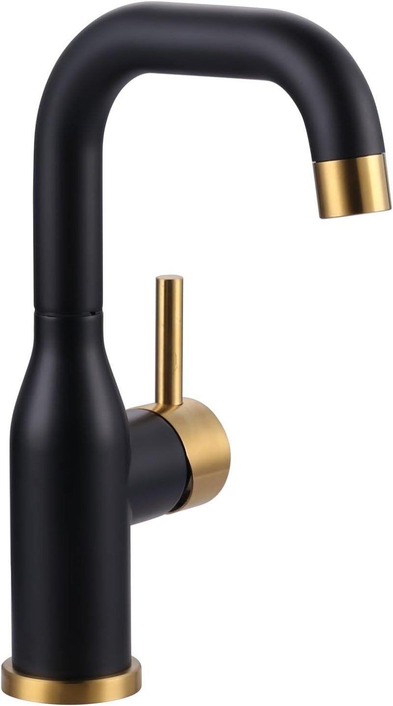 Arcora Bar Sink Faucet Single Hole: Black and Gold Wet Bar Faucets - Prep Sink Faucet 360 Swivel - Small Kitchen Bathroom Faucet with cUPC Supply Lines - Image 1