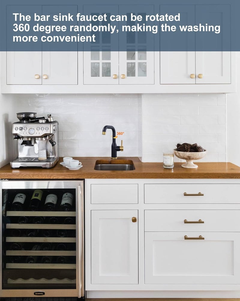 Arcora Bar Sink Faucet Single Hole: Black and Gold Wet Bar Faucets - Prep Sink Faucet 360 Swivel - Small Kitchen Bathroom Faucet with cUPC Supply Lines - Image 3