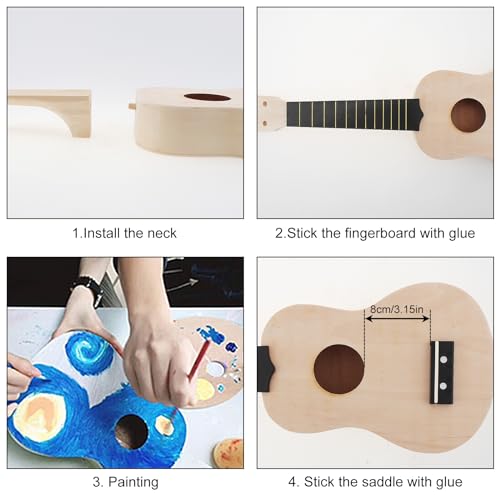 OriGlam 21 Inch DIY Ukulele Kit, Make Your Own DIY Kit, Soprano Hawaii, Ukulele Hawaii Guitar Handwork with Installation Tools for Friends, Family, Amateur - Image 3