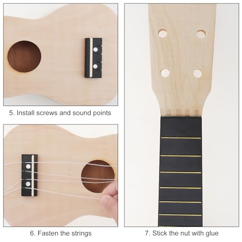 OriGlam 21 Inch DIY Ukulele Kit, Make Your Own DIY Kit, Soprano Hawaii, Ukulele Hawaii Guitar Handwork with Installation Tools for Friends, Family, Amateur - Image 4