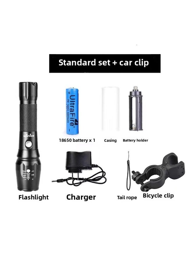 Loquat Flashlight Strong Light Charging Outdoor Super Bright Remote Zoom Super Long Endurance Multifunctional Portable Super Waterproof-Product Specifications:One Electric Charge + Car Clip - Image 1