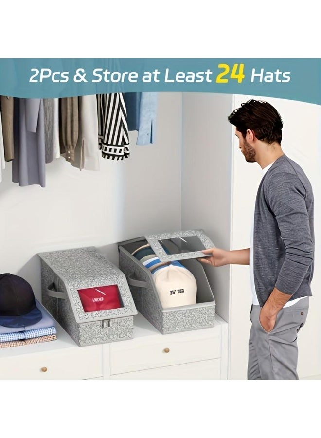 Stackable Hat Storage Boxes for Baseball Caps, Holds Up to 24 Hats, Durable Cardboard Box for Men, Classic Style, Wardrobe  Organizer - Image 4