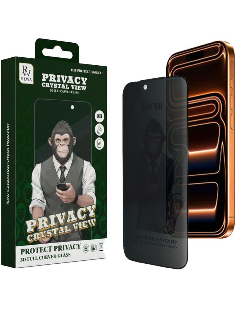 REWA Privacy Screen Protector for iPhone 17 Pro Max – 9H Hardness Full Curved Corning Glass with 360° Dustproof Technology, Anti-Fingerprint Electroplating Coating, Feather Touch Sensitivity, Explosion-Proof, Anti-Scratch Protection, ESD Anti-Dust Glue, Korean AB Glue, High Privacy Crystal View, Smudge Resistant, Smooth & Durable, Premium Cleaning Kit Included - Image 1
