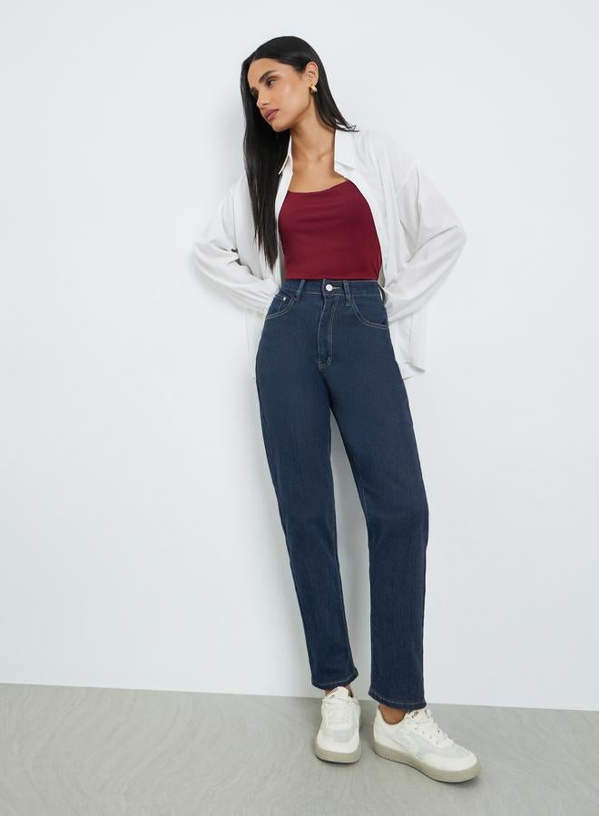 Styli Women Dark Blue High Rise Mom Fit Jeans - Image 1