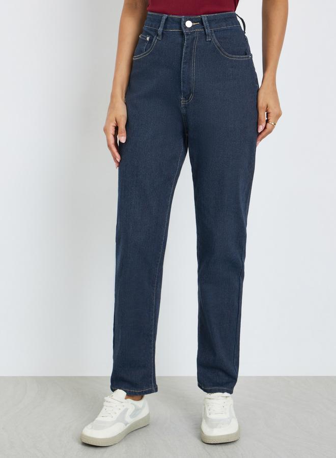 Styli Women Dark Blue High Rise Mom Fit Jeans - Image 2