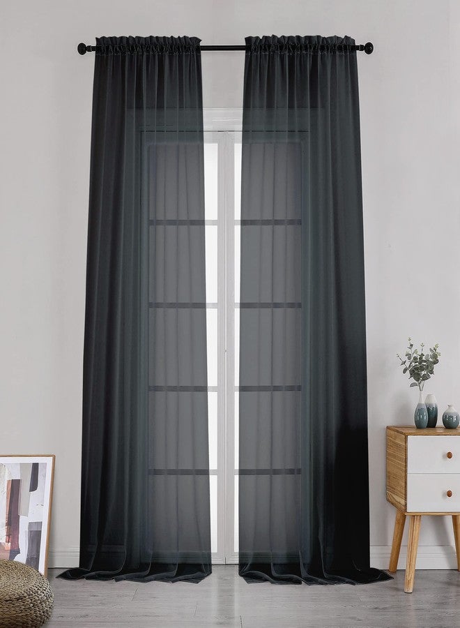 Simplebrand Black Sheer Curtains 108 Inches Long, Extra Long Rod Pocket Solid Color Window Sheer Curtain Panels, Elegant Curtains & Drapes for Living Room, Bedroom 2 Panels (Black, 42" W x 108" L) - Image 1