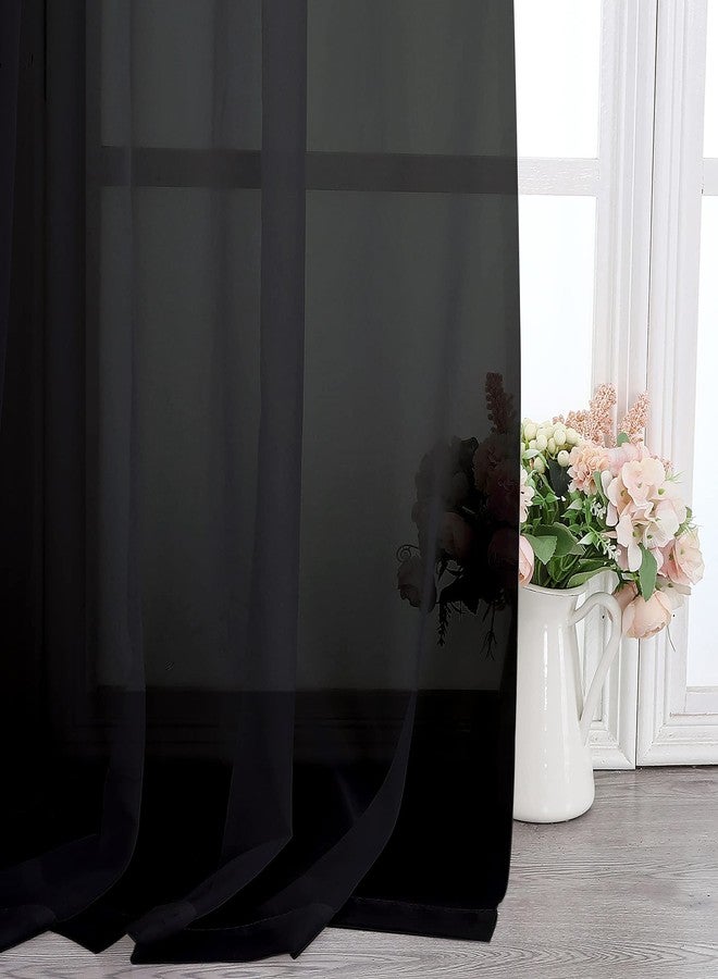 Simplebrand Black Sheer Curtains 108 Inches Long, Extra Long Rod Pocket Solid Color Window Sheer Curtain Panels, Elegant Curtains & Drapes for Living Room, Bedroom 2 Panels (Black, 42" W x 108" L) - Image 5