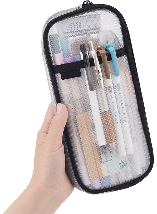 Grid Mesh Pen Pencil Case Multifonction Transparent Stationary Bag Clear Pencil Bag With Zipper Clear Pencil Case For Exams Clear Mesh Pencil Pouch For Office Stationery