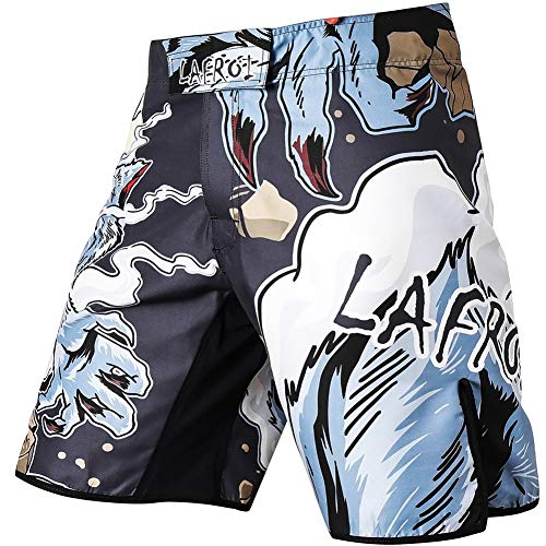 LAFROI Mens MMA Cross Training Boxing Shorts Trunks Fight Wear with Drawstring and Pocket-QJK01(Werewolf,LG) - Image 1