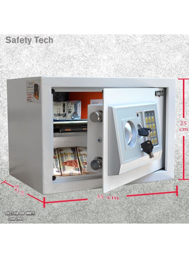 سيفتي تيك خزنة رقمية آمنة من Safety Tech - خزنة رقمية مزودة بمفتاحين للطوارئ، أمان مزدوج - حامل لخمسة مفاتيح - 25 × 35 × 25 سم - ضمان 3 سنوات - GN25 EIA أبيض - Image 2