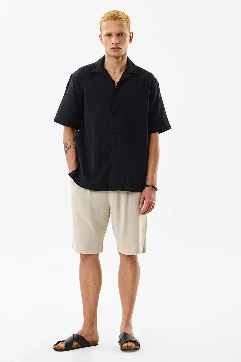 SNITCH Textured Box Fit 100% Cotton Cuban Collar Shirt