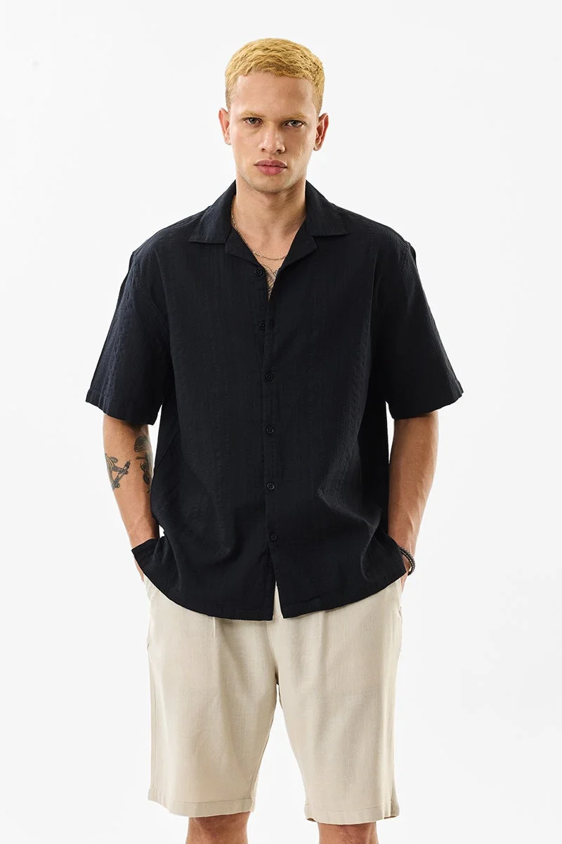 SNITCH Textured Box Fit 100% Cotton Cuban Collar Shirt