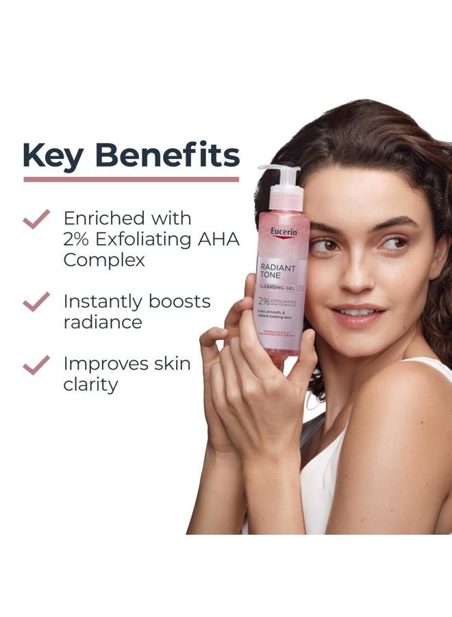 Eucerin Radiant Tone Face Cleanser Gel with 2% Exfoliating AHA Complex, Gentle Face Wash Improves Skin Clarity and Boosts Radiance, All Skin Types, 6.8 Fl Oz Bottle - Image 2
