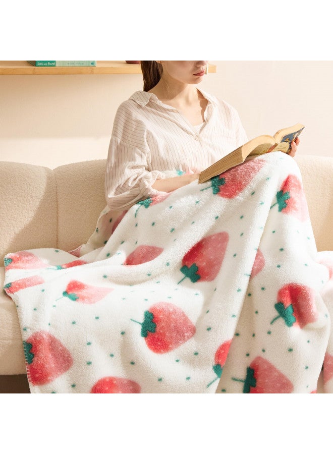 Bedsure Bedsure Cute Strawberry Throw Blanket Pink - Aesthetic White Fleece Blanket for Girls Boys Teens Kids as a Gift, Soft Cozy Fruit Pattern Blankets for Couch Sofa Bed Camping, 50x60  - Image 1