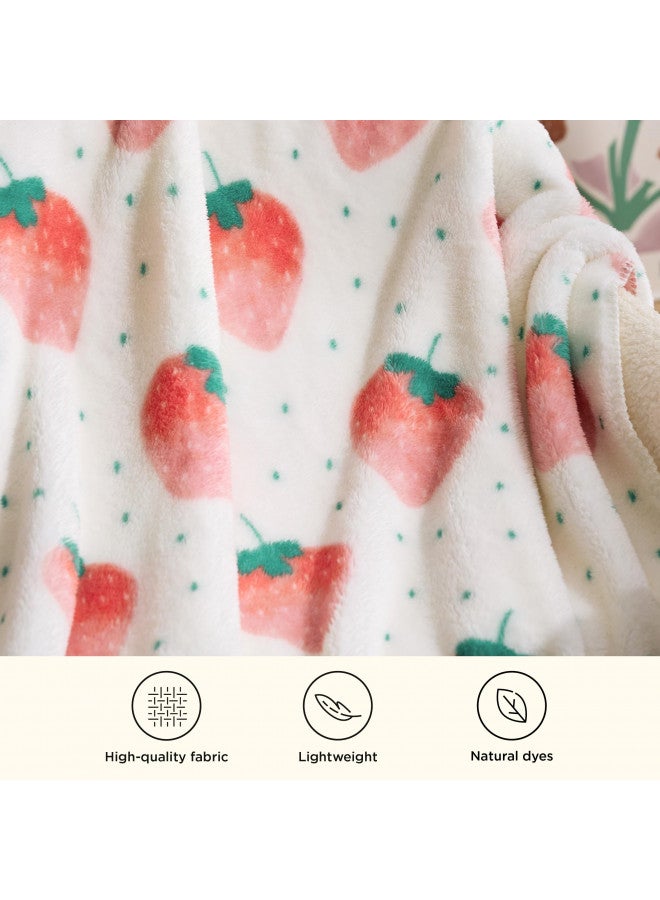 Bedsure Bedsure Cute Strawberry Throw Blanket Pink - Aesthetic White Fleece Blanket for Girls Boys Teens Kids as a Gift, Soft Cozy Fruit Pattern Blankets for Couch Sofa Bed Camping, 50x60  - Image 3