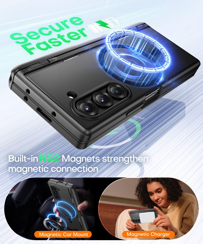 BERFY حافظة BERFY لهاتف سامسونج جالكسي Z Fold 7 مع واقي شاشة خصوصية، [متوافقة مع MagSafe][مضادة للتجسس] مع حامل مخفي مدمج، حافظة هاتف رفيعة مضادة للصدمات لكامل الجسم لهاتف Z Fold 7، قلم أسود - Image 4