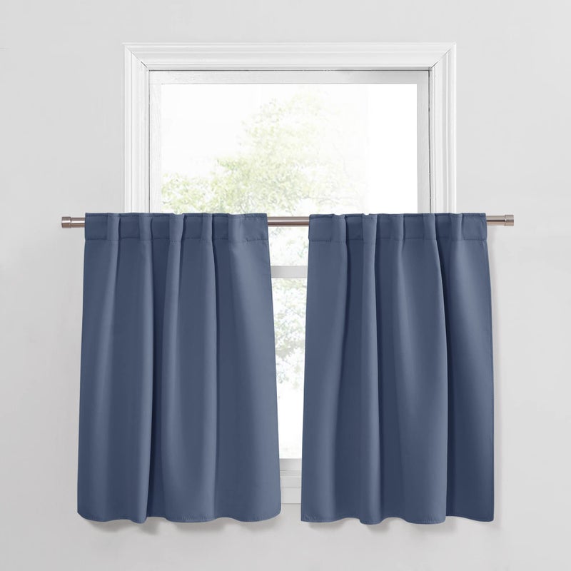 PONY DANCE Short Curtains for Small Window  Light Filtering Tiers Thermal Drapes Room Darkening Energy Saving for Bathroom Kitchen Decor 42 W x 36 L Blue Haze 2 Panels