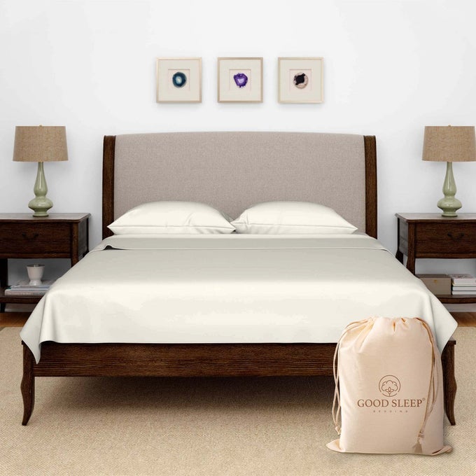 OLYMPIC QUEEN SHEETS SET 100 EGYPTIAN COTTON LUXURY 600 THREAD COUNT 4 PC SUPER QUEEN SHEETS SETS SOFT BREATHABLE SNUG FIT 16 DEEP POCKET FITTED SHEET 2 PILLOWCASES 1 FLAT SHEET IVORY