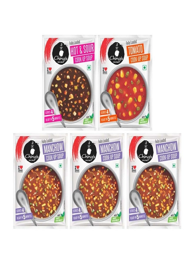Ching's Chings Manchow x 3 + Hot & Sour x 1 + Tomato x 1 cookup soup PACK OF 5 - Image 1