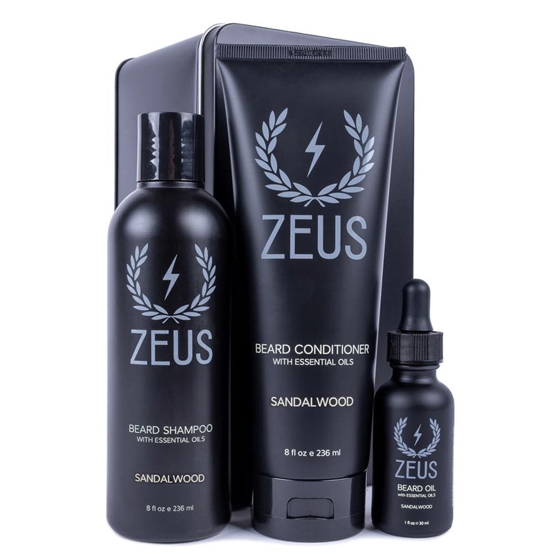 ZEUS Starter Beard Wash  Beard Oil Kit for Men Soften Hydrates  Moisturizes Facial Hair Sandalwood MADE IN USA