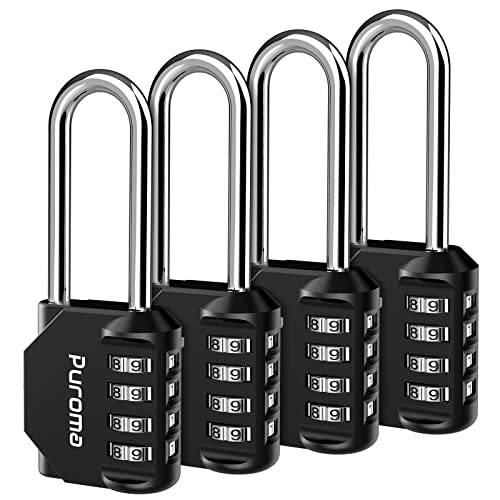 Puroma 4 Pack 2.6 Inch Long Shackle Combination Lock 4 Digit Outdoor Waterproof Padlock for Hasp Locker Lock, Sports Locker, Fence, Gate, Toolbox, Case, Hasp Storage, Cabinets (Black) - Image 1
