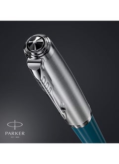 PARKER Parker 51 Fountain Pen | Teal Blue Barrel With Chrome Trim | Medium Nib With Ink Cartridge | Gift Box | 9867, 2123507  - Image 5
