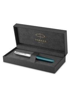 PARKER Parker 51 Fountain Pen | Teal Blue Barrel With Chrome Trim | Medium Nib With Ink Cartridge | Gift Box | 9867, 2123507  - Image 1