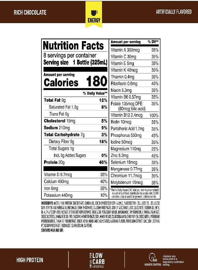 SlimFast SlimFast Advanced Energy High Protein Meal Replacement Shake, Rich Chocolate, 20g of Ready to Drink Protein with Caffeine, 11 Fl. Oz Bottle, 4 Count (Pack of 3) (Packaging May Vary) - Image 2