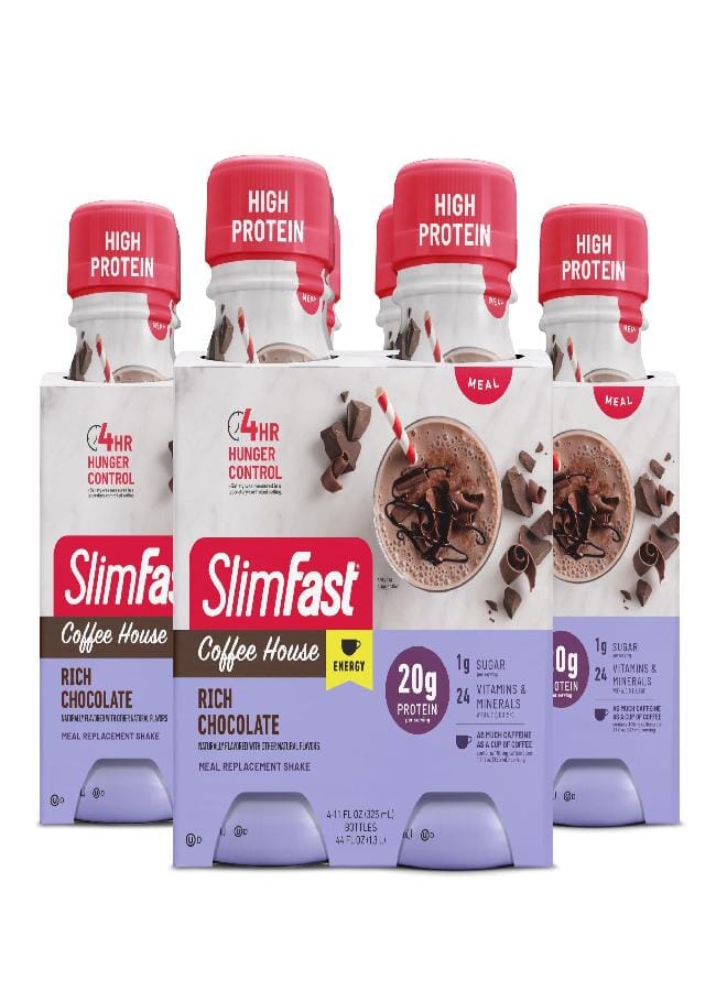 SlimFast SlimFast Advanced Energy High Protein Meal Replacement Shake, Rich Chocolate, 20g of Ready to Drink Protein with Caffeine, 11 Fl. Oz Bottle, 4 Count (Pack of 3) (Packaging May Vary) - Image 1