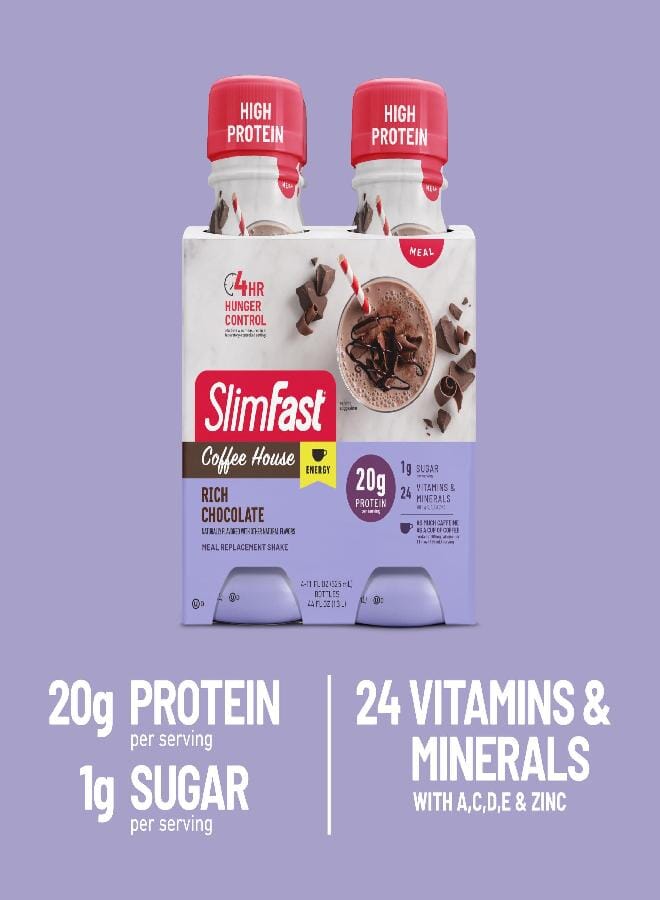 SlimFast SlimFast Advanced Energy High Protein Meal Replacement Shake, Rich Chocolate, 20g of Ready to Drink Protein with Caffeine, 11 Fl. Oz Bottle, 4 Count (Pack of 3) (Packaging May Vary) - Image 3