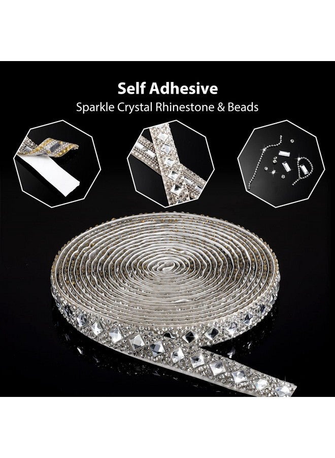 Juinte 6 Yards Self Adhesive Rhinestone Ribbons 2 Styles Diamond Ribbon Crystal Ribbon Roll Bling Diamond Rhinestone Ribbon Crystal Car Sticker Gem Sticker For Diy Art Crafts Car Phone Decoration (Silver) - Image 3