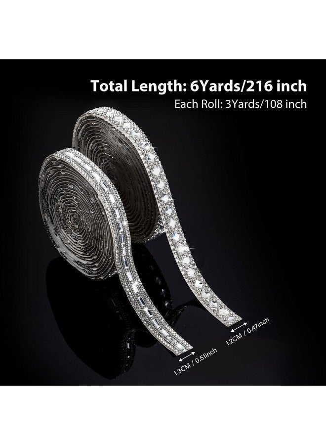 Juinte 6 Yards Self Adhesive Rhinestone Ribbons 2 Styles Diamond Ribbon Crystal Ribbon Roll Bling Diamond Rhinestone Ribbon Crystal Car Sticker Gem Sticker For Diy Art Crafts Car Phone Decoration (Silver) - Image 2