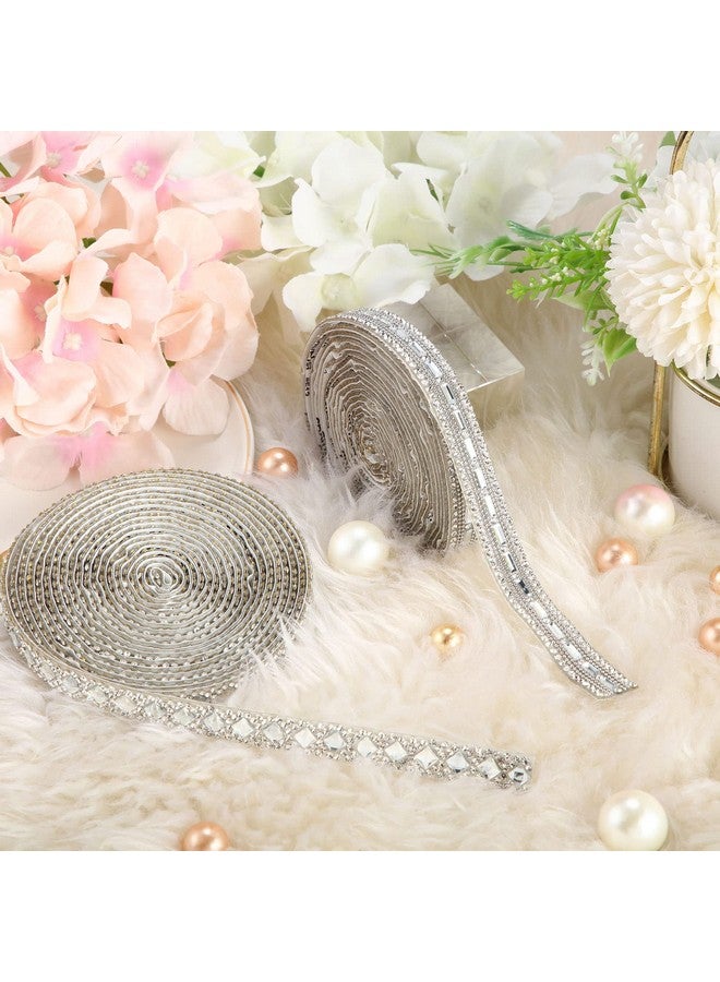 Juinte 6 Yards Self Adhesive Rhinestone Ribbons 2 Styles Diamond Ribbon Crystal Ribbon Roll Bling Diamond Rhinestone Ribbon Crystal Car Sticker Gem Sticker For Diy Art Crafts Car Phone Decoration (Silver) - Image 5