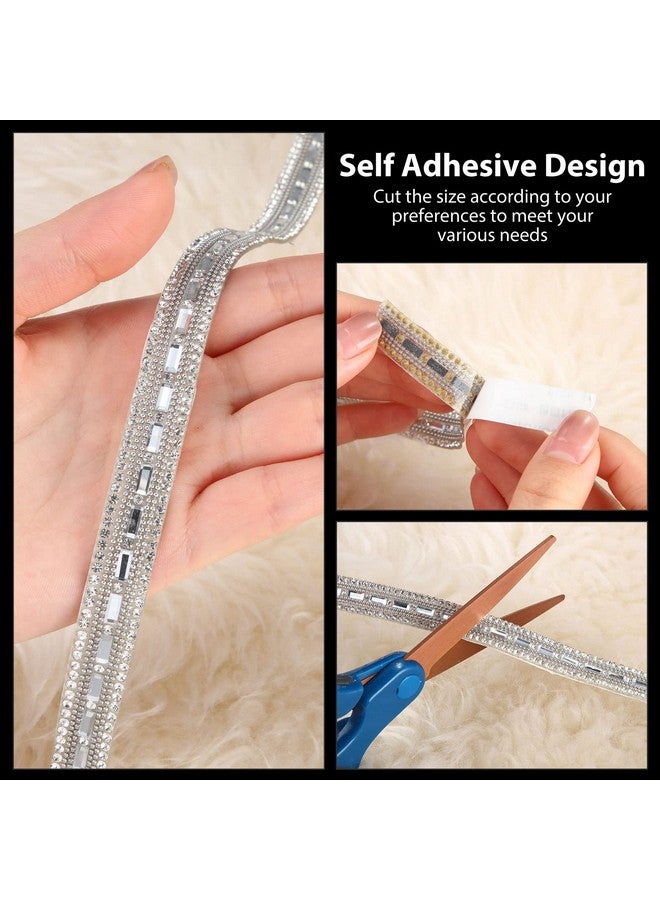 Juinte 6 Yards Self Adhesive Rhinestone Ribbons 2 Styles Diamond Ribbon Crystal Ribbon Roll Bling Diamond Rhinestone Ribbon Crystal Car Sticker Gem Sticker For Diy Art Crafts Car Phone Decoration (Silver) - Image 4