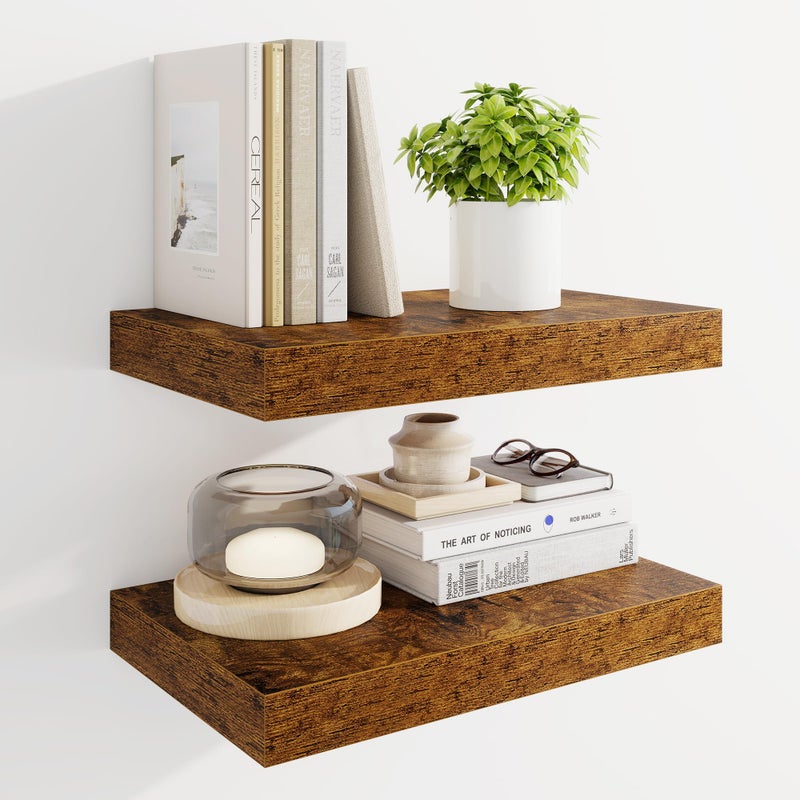 Marsmiles 72" Floating Shelves for Wall, Wooden Shelves with Invisible Brackets Set of 2, Rustic Farmhouse Wall Mounted Shelf for Kitchen Bathroom Living Room Study, Rustic Brown - Image 1