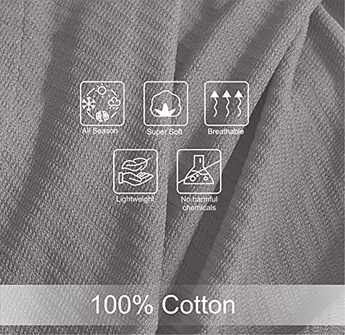 COTTON CRAFT Soft Cotton Thermal Blanket - Plush Herringbone Twill - All Season Luxurious Breathable Skin Friendly Lightweight Cooling Throw Blanket - Sofa Couch Travel Camping Dorm - King Grey - Image 5