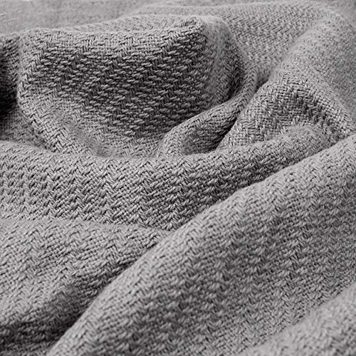 COTTON CRAFT Soft Cotton Thermal Blanket - Plush Herringbone Twill - All Season Luxurious Breathable Skin Friendly Lightweight Cooling Throw Blanket - Sofa Couch Travel Camping Dorm - King Grey - Image 2