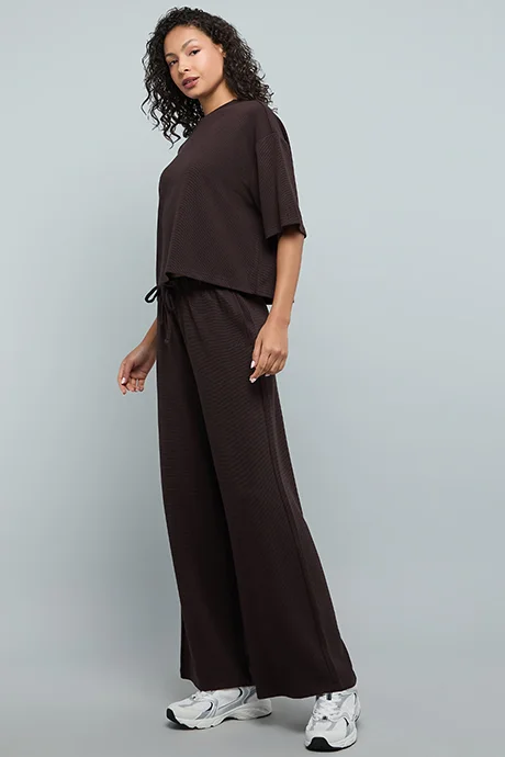 R&B Solid Knitted Pants with Drawstring Waist