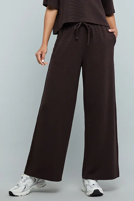 R&B Solid Knitted Pants with Drawstring Waist