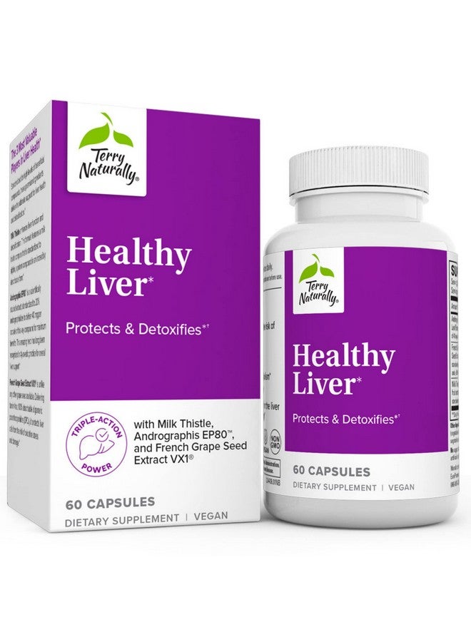 Terry Naturally Healthy Liver 60 Capsules With Milk Thistle Andrographis Ep80  French Grape Seed Extract Vx1 Nongmo Vegan 60 Servings - Image 1