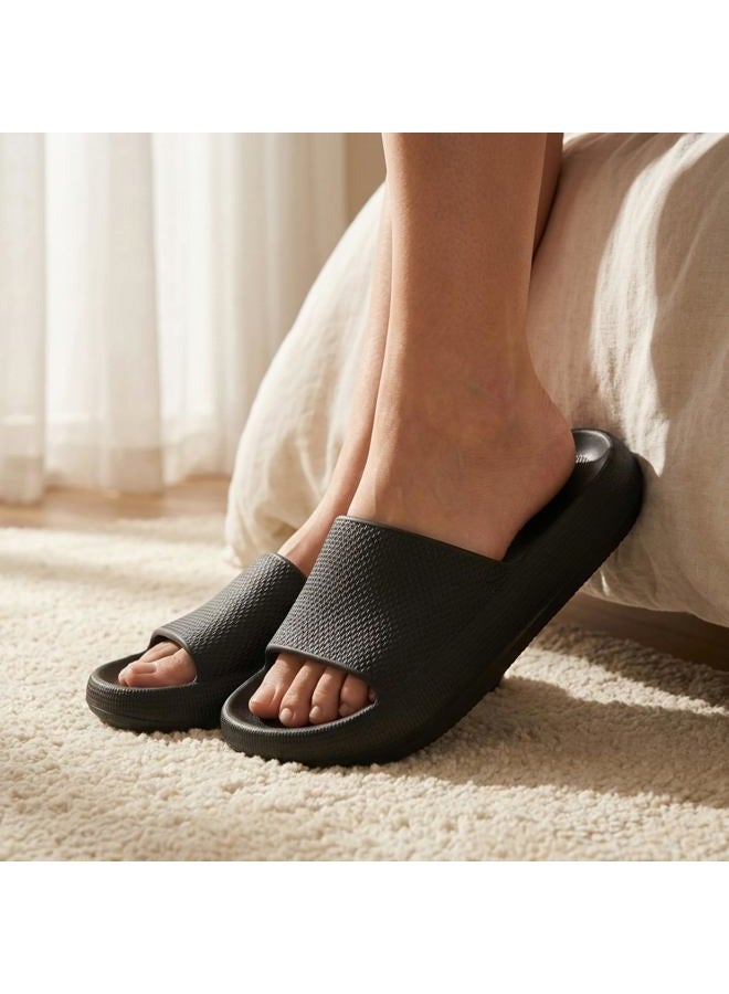 welltree Slides for Women Men Pillow Slippers Non-Slip Bathroom Shower Sandals Soft Thick Sole Indoor and Outdoor Slides,Black,10.5-11 Women/9-9.5 Men, 1-black, 10.5-11 Women/9-9.5 Men - Image 2
