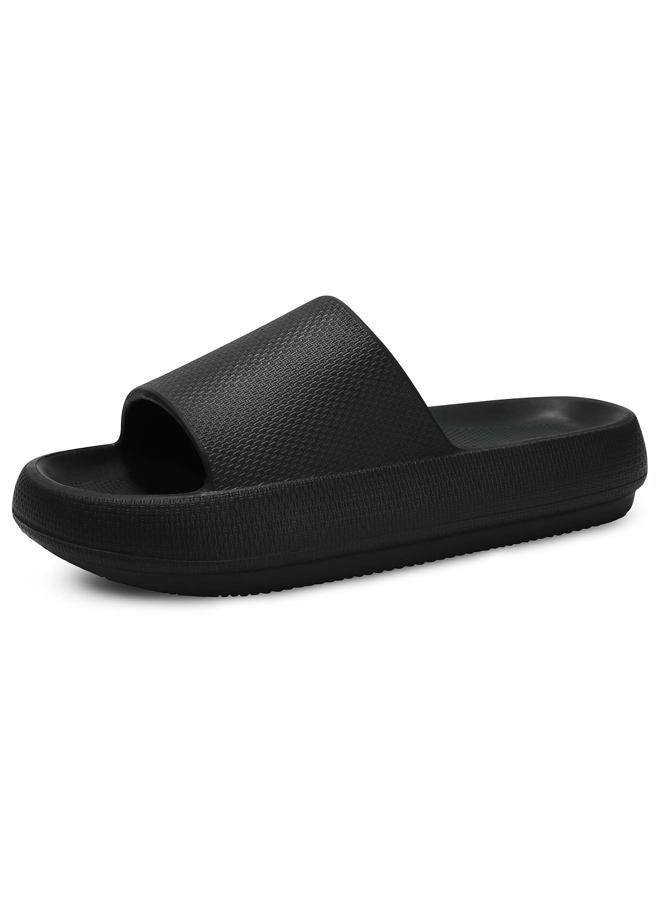 welltree Slides for Women Men Pillow Slippers Non-Slip Bathroom Shower Sandals Soft Thick Sole Indoor and Outdoor Slides,Black,10.5-11 Women/9-9.5 Men, 1-black, 10.5-11 Women/9-9.5 Men - Image 1