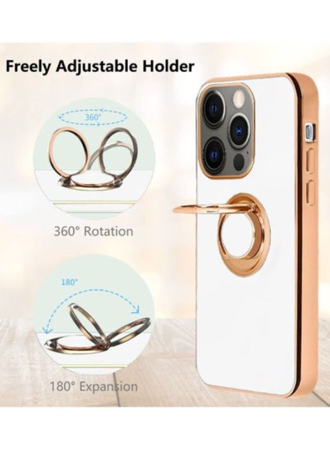 ACLIX Design for iPhone 14 Case, Soft TPU Edge Plating 360 Degree Rotation Ring Holder Kickstand Protective Anti-Scratch Cover Work with Magnetic Car Mount (iPhone 14, White) - Image 3
