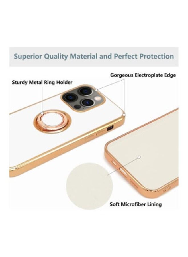 ACLIX Design for iPhone 14 Case, Soft TPU Edge Plating 360 Degree Rotation Ring Holder Kickstand Protective Anti-Scratch Cover Work with Magnetic Car Mount (iPhone 14, White) - Image 2