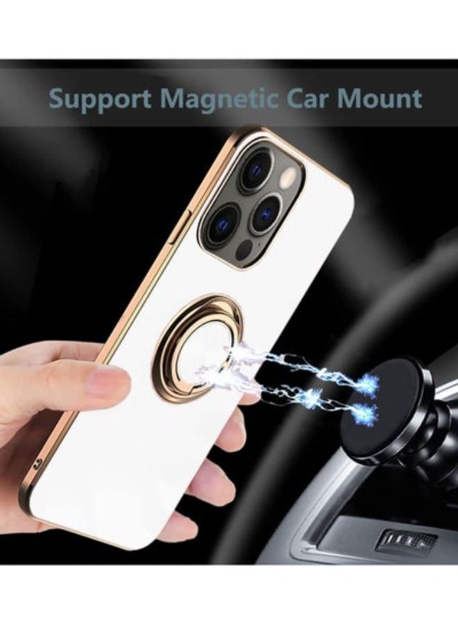 ACLIX Design for iPhone 14 Case, Soft TPU Edge Plating 360 Degree Rotation Ring Holder Kickstand Protective Anti-Scratch Cover Work with Magnetic Car Mount (iPhone 14, White) - Image 5