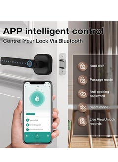 S-Color Fingerprint Door Lock- Smart Door knob,biometric Door Lock，with passcode keypad keyless Entry Door Handle，for Bedroom Home Hotel Office Apartment (Black with Tuya App)  - Image 2