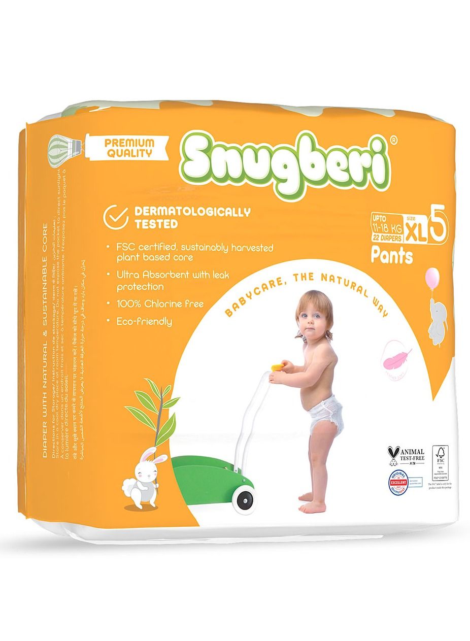 Snugberi Premium Eco-Friendly Chlorine Free Feather Soft Printed Diapers Made Of Natural Wood Pulp With Wetness Indicator Diaper Pants Size 5 X Large 11-18Kg 22'S