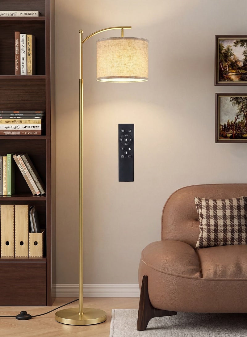Modern Gold Floor Lamp with Remote Control 3 Color Temperatures Stepless Dimmable Standing Lamp 9W LED Bulb Included Adjustable Linen Shade LED Tall Lamp for Reading Living Room Bedroom Study Office - Image 1
